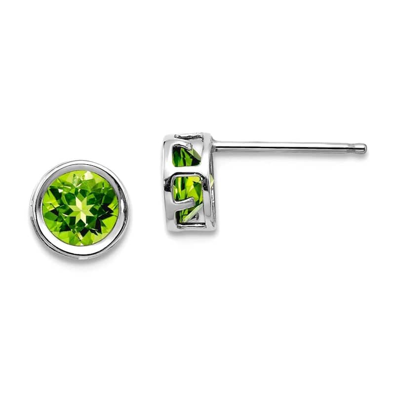 Curata 14k White Gold 5mm Bezel Gemstone Birthstone Stud Earrings - Peridot