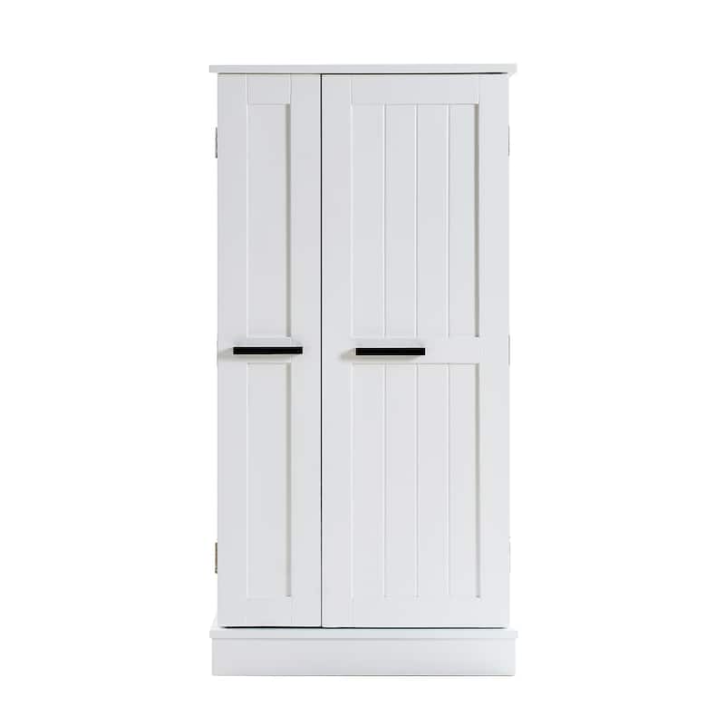 White Freestanding Pantry Cabinet Doors Adjustable Shelves Kitchen Dining Craft Room Storage