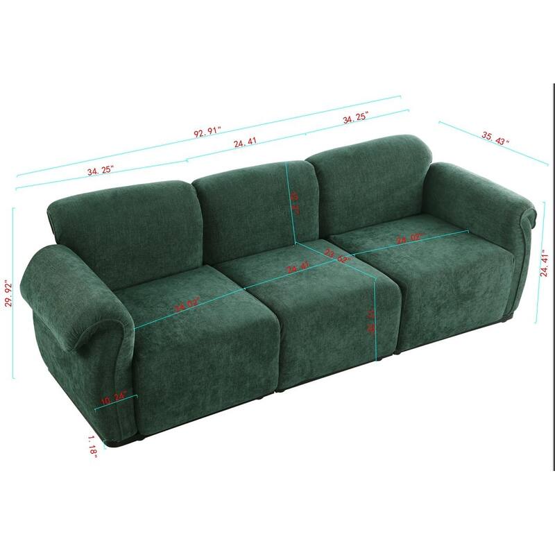 93" 3-Seater Chenille Modular Sofa - Fashionable Sofa with Iron Frame for Living Room, Bedroom