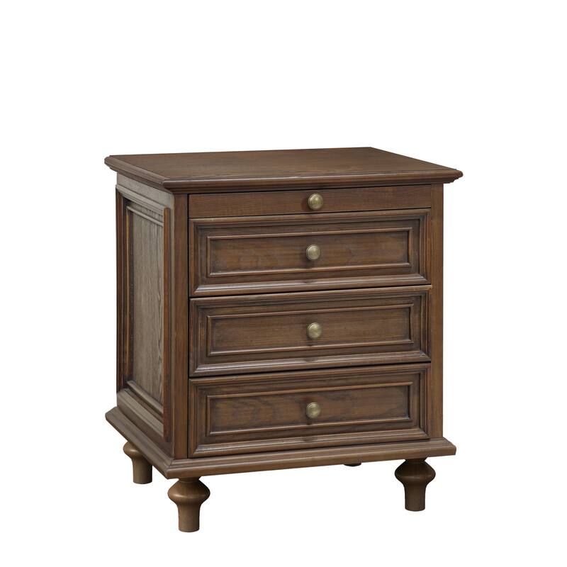 GDFStudio Vespertine Solid Wood 4-Drawer Nightstand with Pull-Out Tray