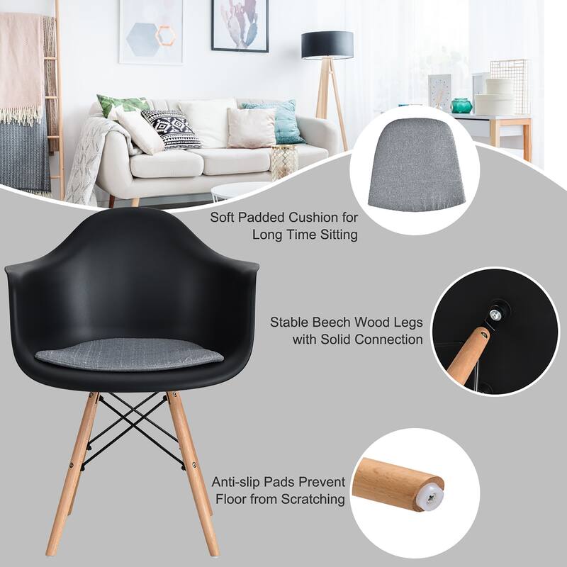 Costway Set of 2 Mid Century Modern Molded Dining Arm Side Chair Wood - See details