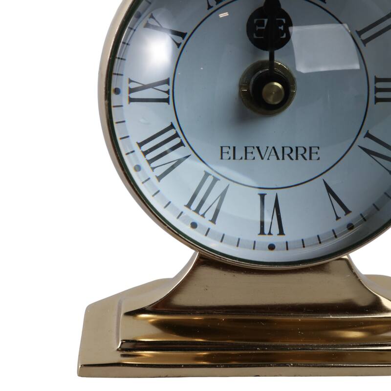 Metal Glass Desk Clock with Glass Lens and Roman Numerals Face on Base - 5" x 5" x 7"