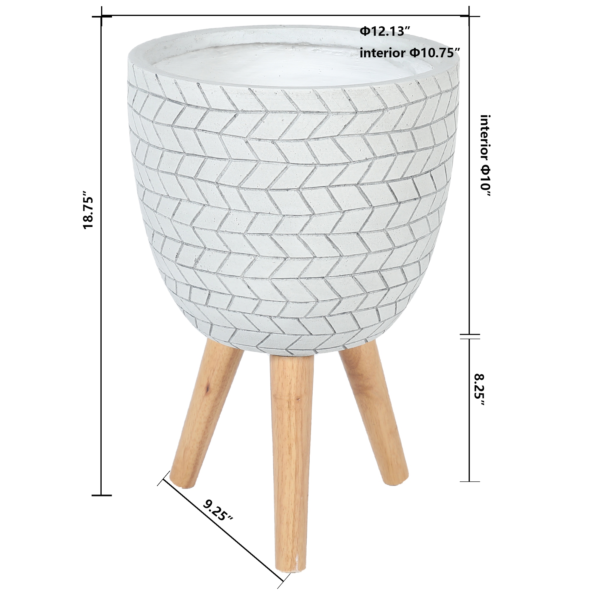 Cube Design White Round MgO Planter with Wood Legs