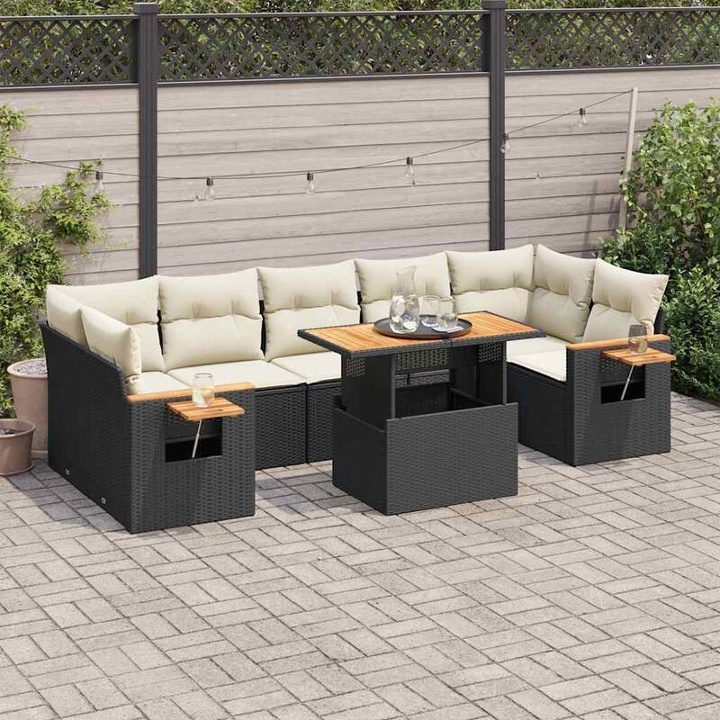 vidaXL Garden Sofa Set Black PE Rattan Large Modular Garden Sofa Set - 21.7 x 39.4 x 28.7 in