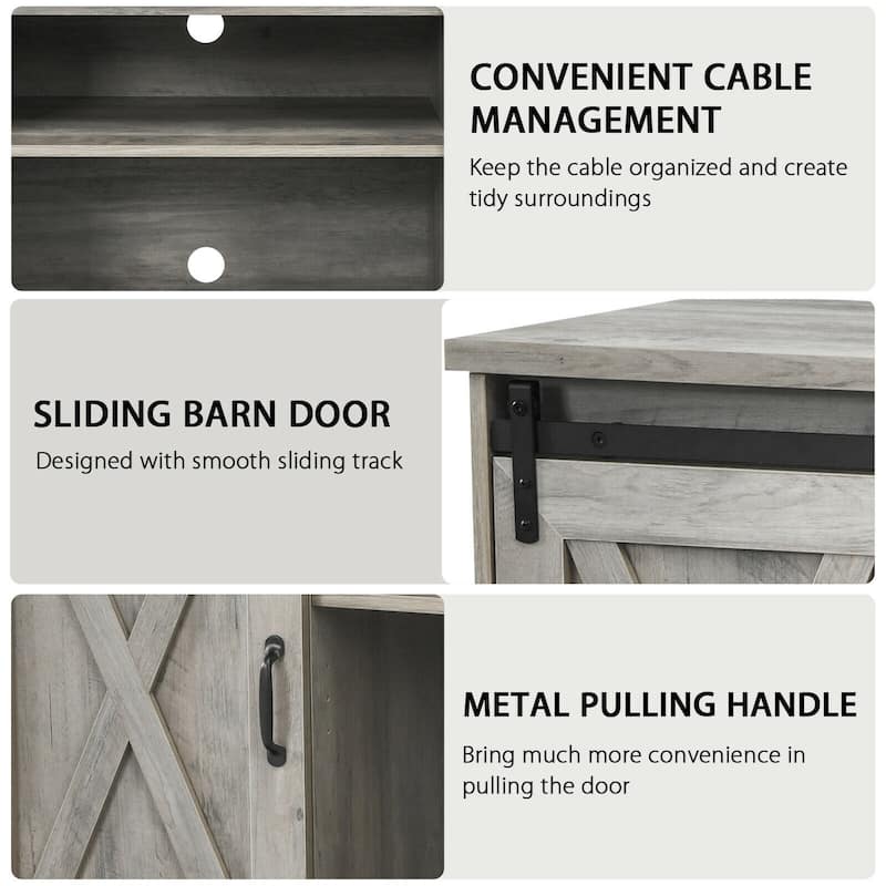 59" TV Stand with Adjustable Shelf and Sliding Barn Door Cabinet - 59" x 16" x 32" (L x W x H)