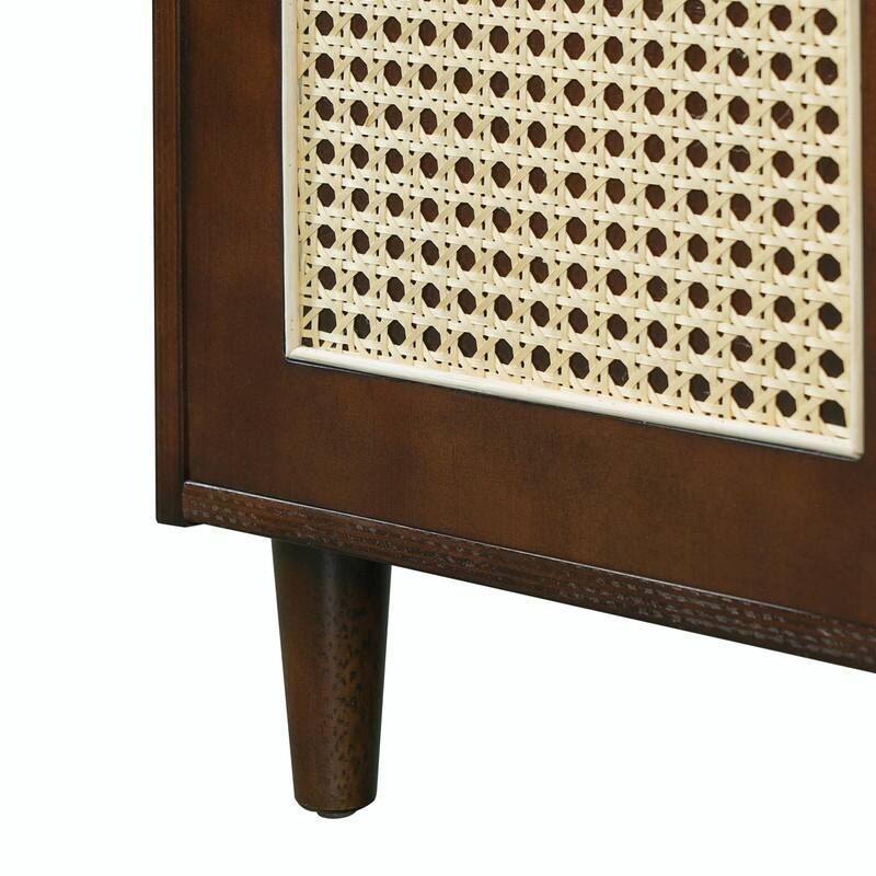 30" Bathroom Vanity with Ceramic Sink, Solid Wood Cabinet, Adjustable Shelf, Tip-Drawer & Rattan Panels