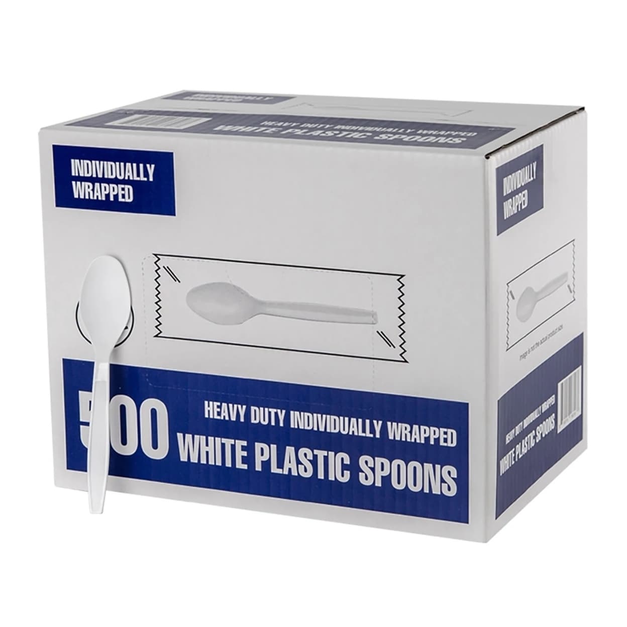 35mm Pack of 500 Plastico FP579 eGreen Polystyrene Individually Wrapped Dessert Spoons White