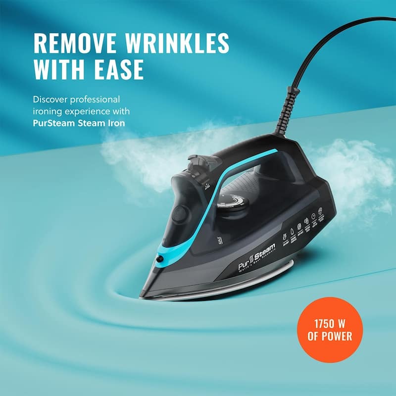 Pursteam SteamBurst+ 1750W Steam Iron, Ceramic Soleplate, Adjustable Steam, Powerful and Long-Lasting Steam for All Fabric