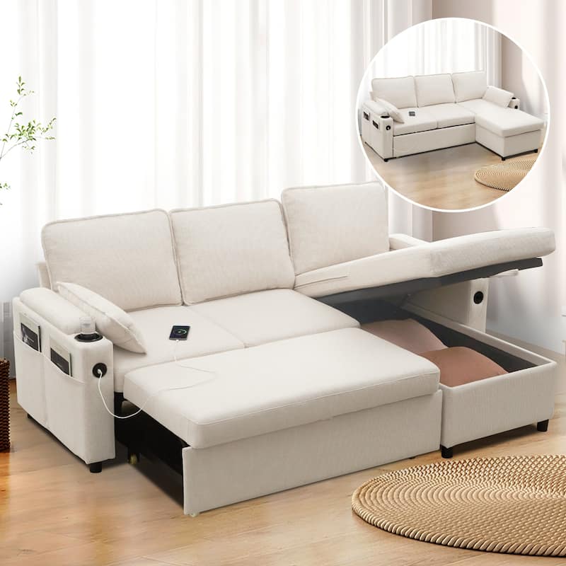 80" L-Shaped Sofa Couch Bed, Sofa Sleeper with Pull Out Bed, Reversible Sleeper Sofa Bed