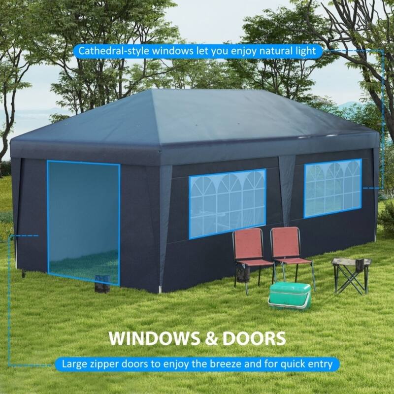 Foldable Pop-Up Gazebo Party Tent with Adjustable Legs and Windows 2 Doors Included Carry Bag - 232.25" L x 117" W x 112.25" H