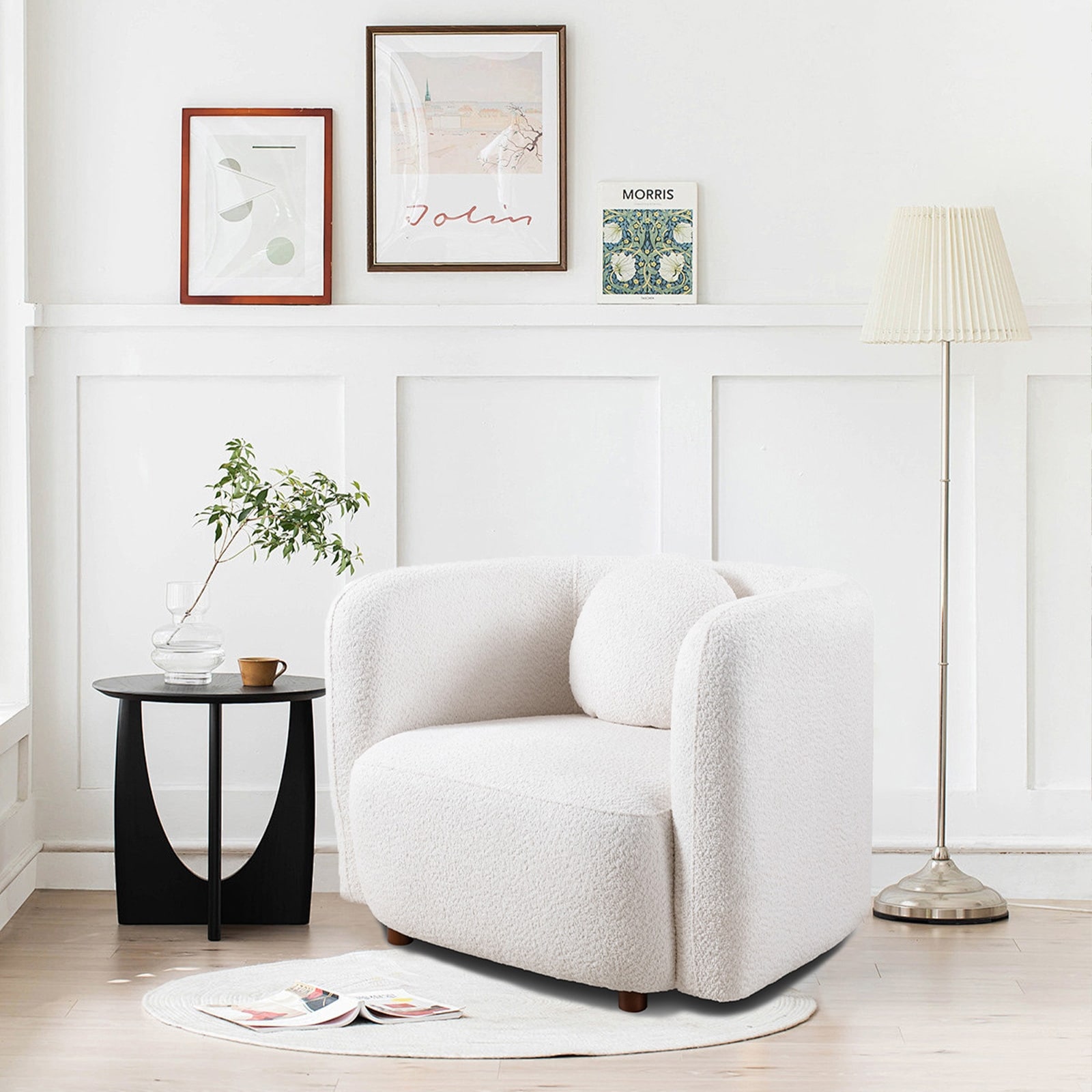White Square Sofa Chair Upholstered Armchair for Living Room, Side Chair Accent Chair Corner Chair Vanity Chair
