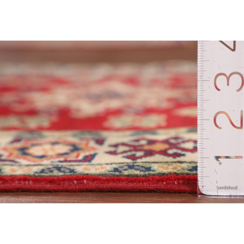 Kazak Accent Rug Hand-Knotted Geometric Red Wool Carpet - 2'10" x 4'1"