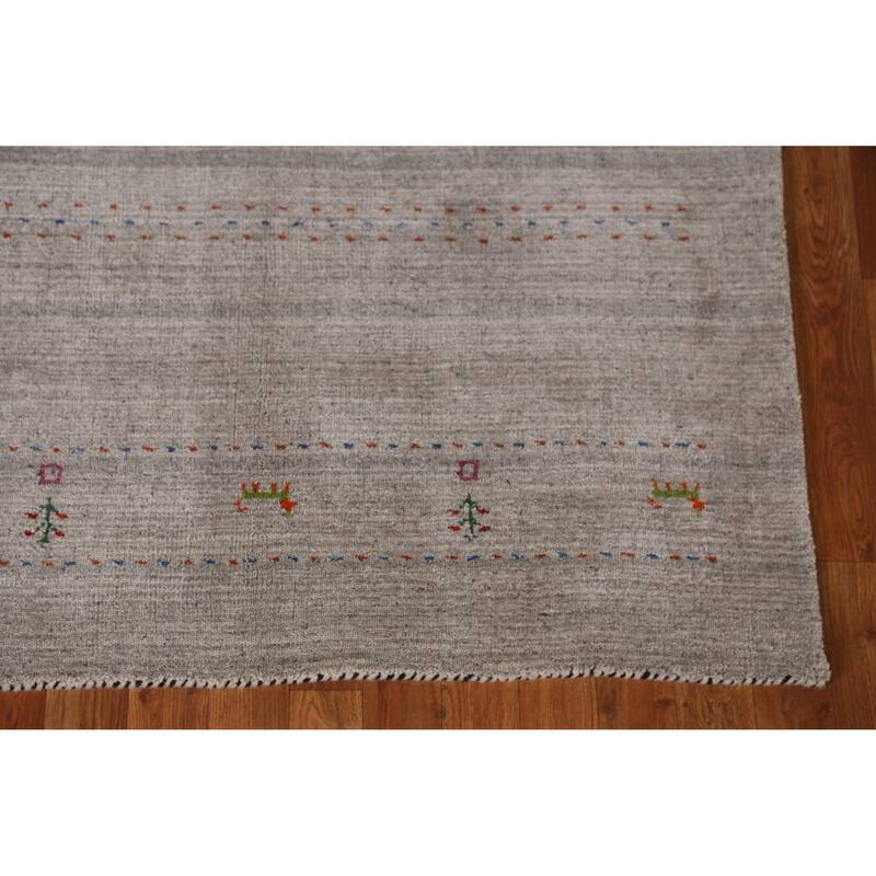 Little Animals Gray Gabbeh Indian Rug Hand-Knotted Wool Carpet - 4'0" x 5'11"