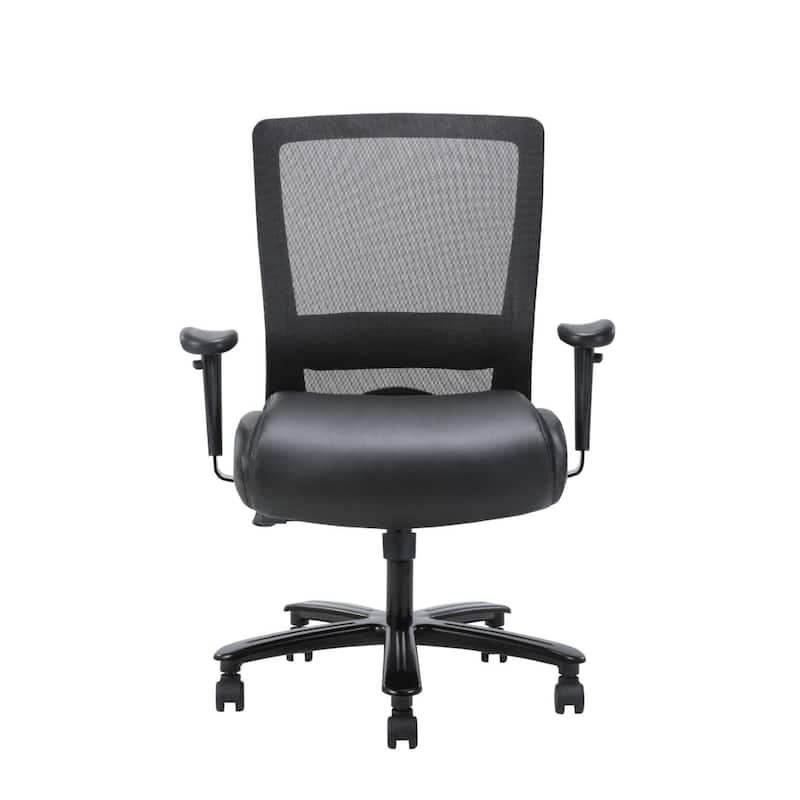 Heavy Duty Office Chair, Black Mesh and Faux Leather, 400lbs Capacity