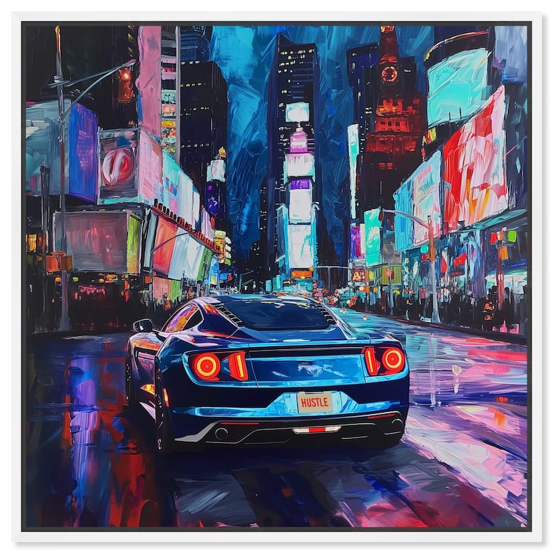 Notoriart Night Drive Sports Drive Framed Car 1 Piece Canvas Wall Art - 13 x 13 - White