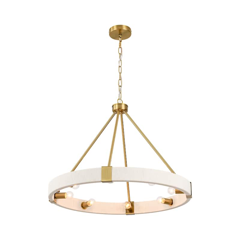 8-Light 27" W Modern Boho Beige Round Wagon-wheel Hand-Woven Cotton Chandelier - 27.6 in. W x 21.3 in. H x 27.6 in. D