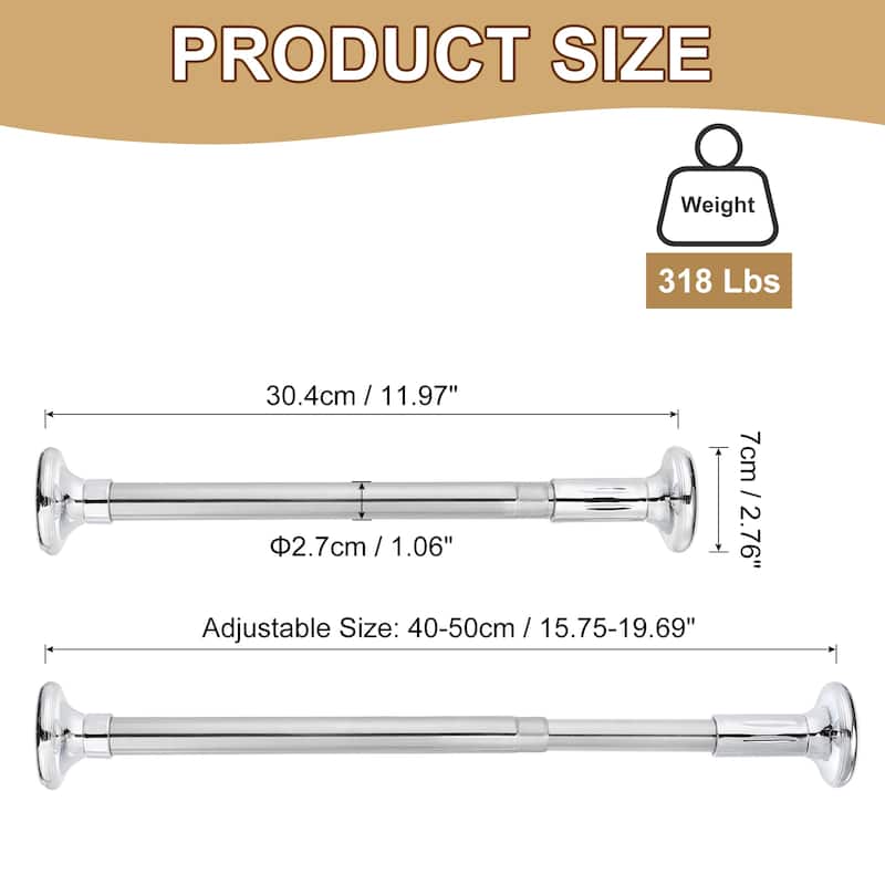 Telescopic Curtain Rods, Adjustable Stainless Steel Shower Rod - Silver - 16-20"