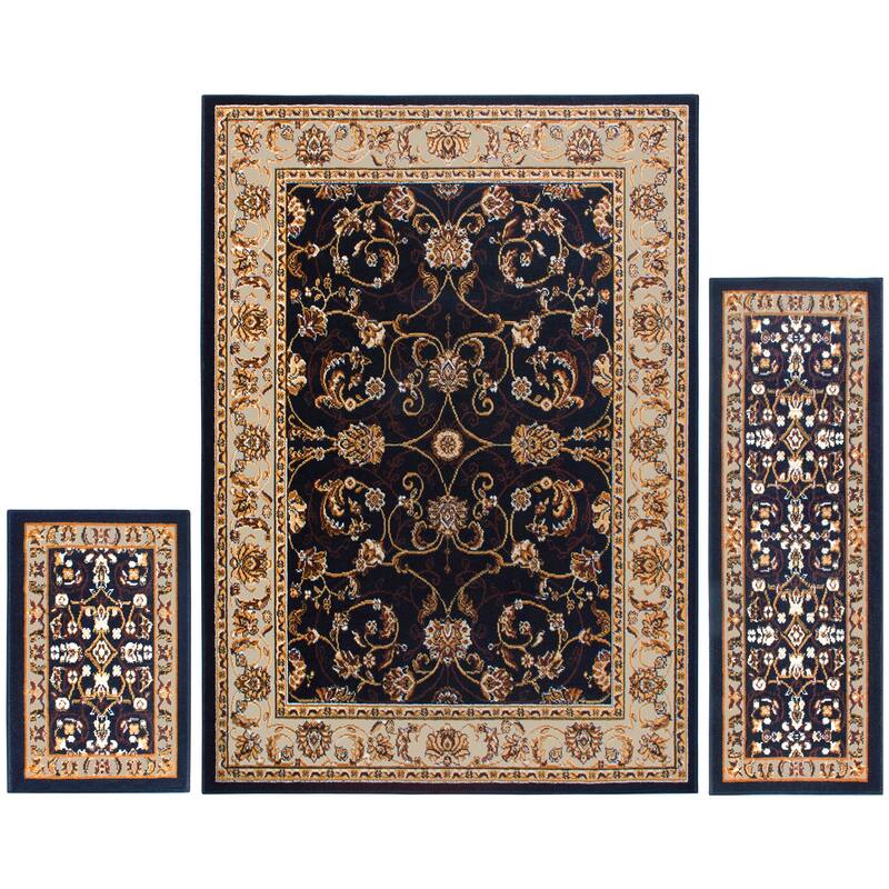Home Dynamix Ariana Collection Traditional 3-Piece Area Rug (4'11"x6'11", 1'8"x4'11", 1'8"x2'8") - Blue/Ivory - 5' x 7' - Rectangle
