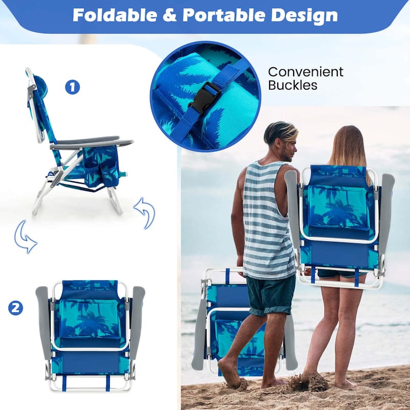 Costway 4-Pack Folding Backpack Beach Chair 5-Position Outdoor - See Details