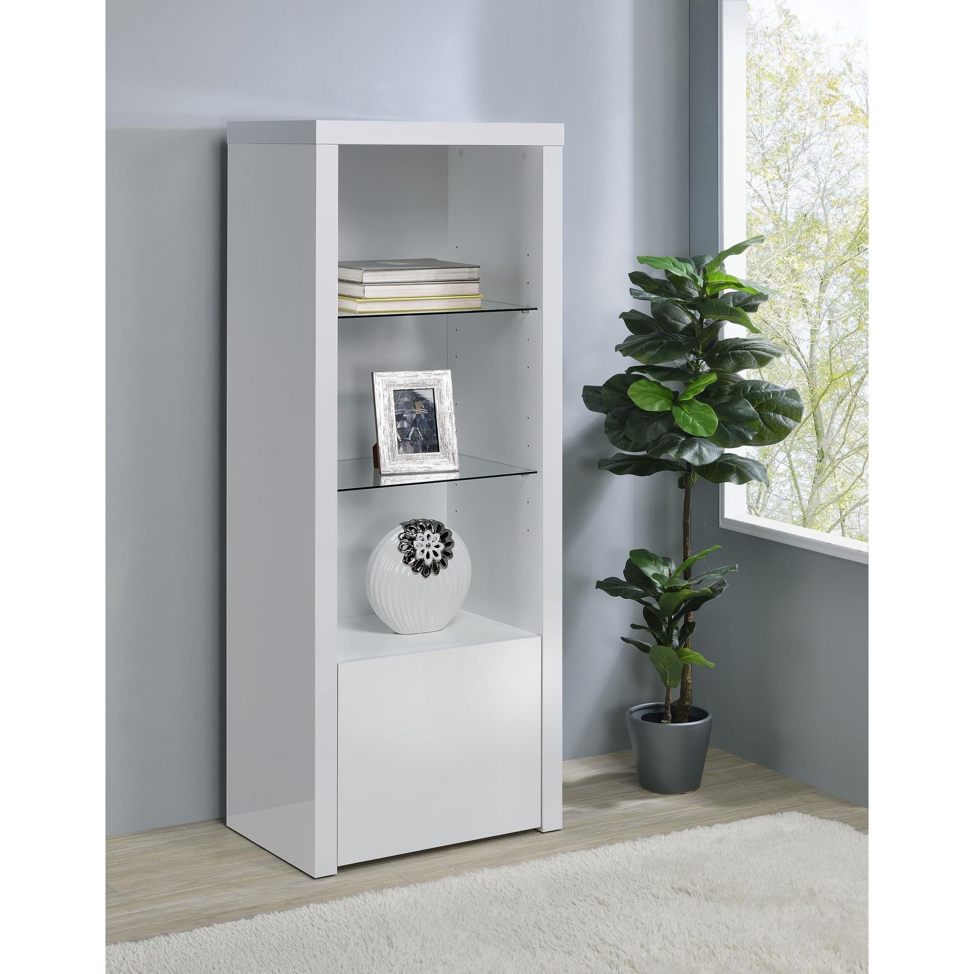 Jude 3-shelf Engineered Wood Media Tower High Gloss White