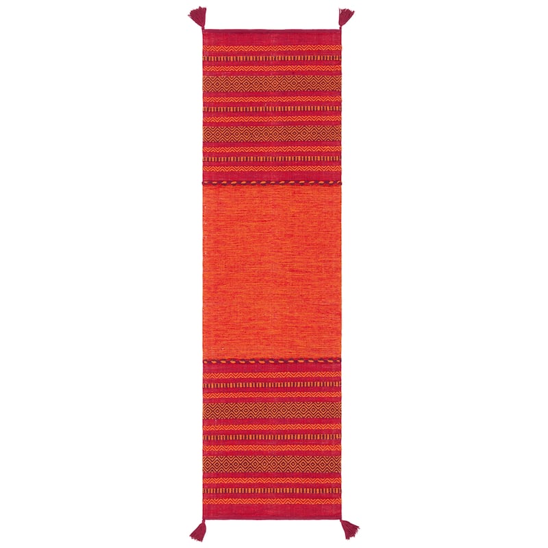 SAFAVIEH Handmade Montauk Carisbrooke Boho Stripe Cotton Flatweave Rug - 2'6" x 12' Runner - Orange/Red