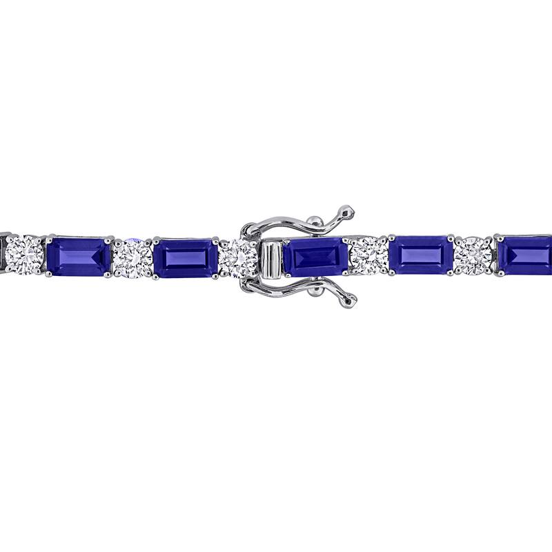 Miadora 18k White Gold Lab Grown Diamond and Created Ruby or Sapphire Tennis Bracelet