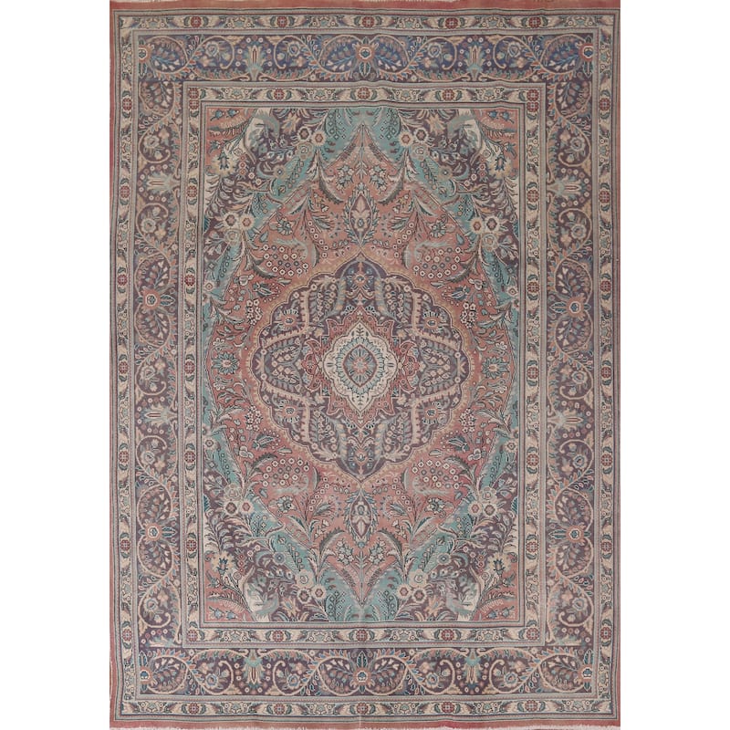 Pink Tabriz Persian Vintage Area Rug Handmade Wool Carpet - 7'11" x 11'0"