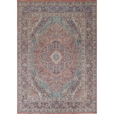 Pink Tabriz Persian Vintage Area Rug Handmade Wool Carpet - 7'11" x 11'0"