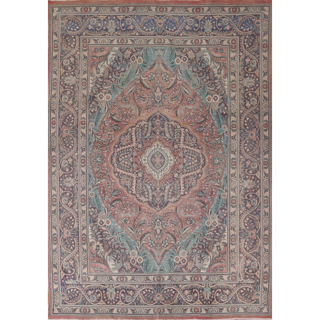 Pink Tabriz Persian Vintage Area Rug Handmade Wool Carpet - 7'11" x 11'0"