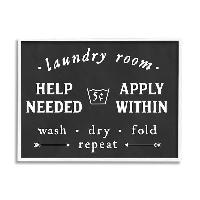 Stupell Vintage Help Wanted Laundry Room Sign Black White Framed Wall Art - 16 x 20 - White