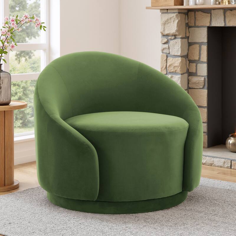 Modern Upholstered Swivel Barrel Chair Accent Lounge Chair - Velvet - Green