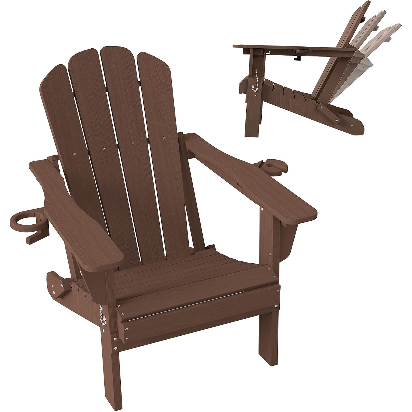 Adjustable HDPE Adirondack Chair, 3-Position Reclining ,Foldable, Cup & Phone Holders, All-Weather Outdoor