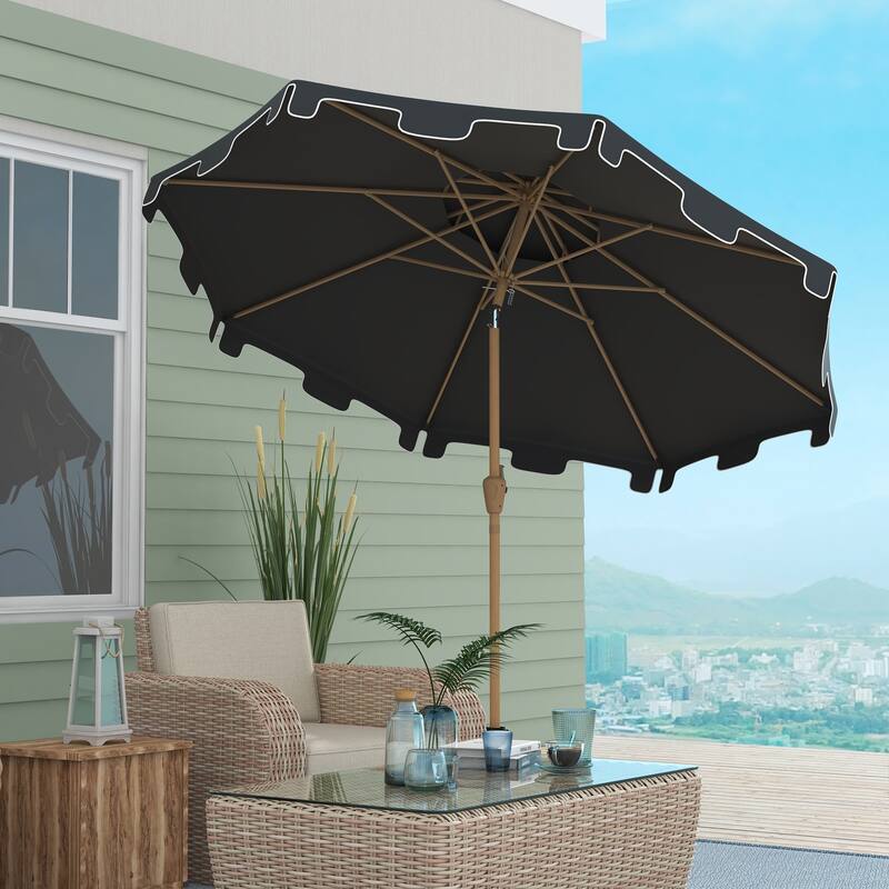 Rectangular Market Umbrella Patio Outdoor Table Umbrella with Crank and Push Button Tilt Top Vents, Blue