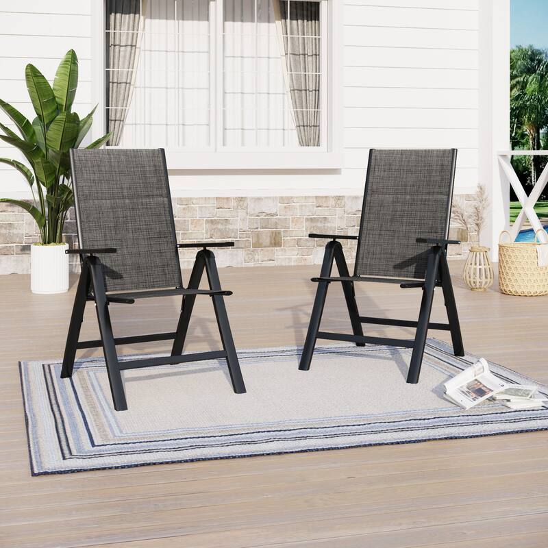 7-Piece Patio Dining Set of Foldable & 7-Angle Adjustable Padded Patio Dining Chairs and 3 Kinds of Patio Tables