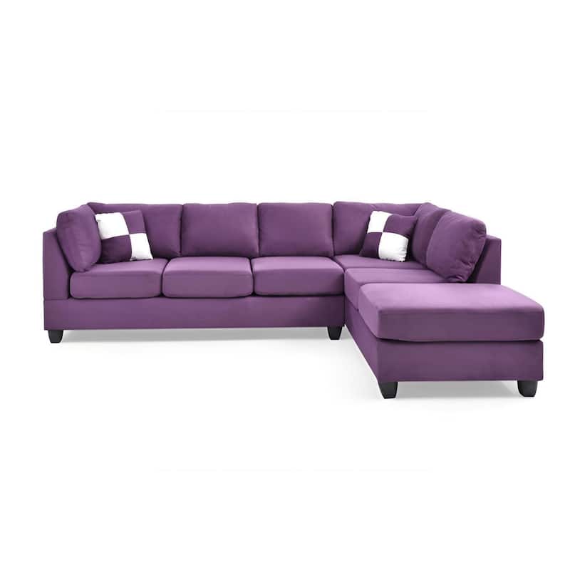 Purple Microfiber Sectional Sofa (No Ottoman), 111x78x34 inches, 207 lbs, Comfortable & Flexible