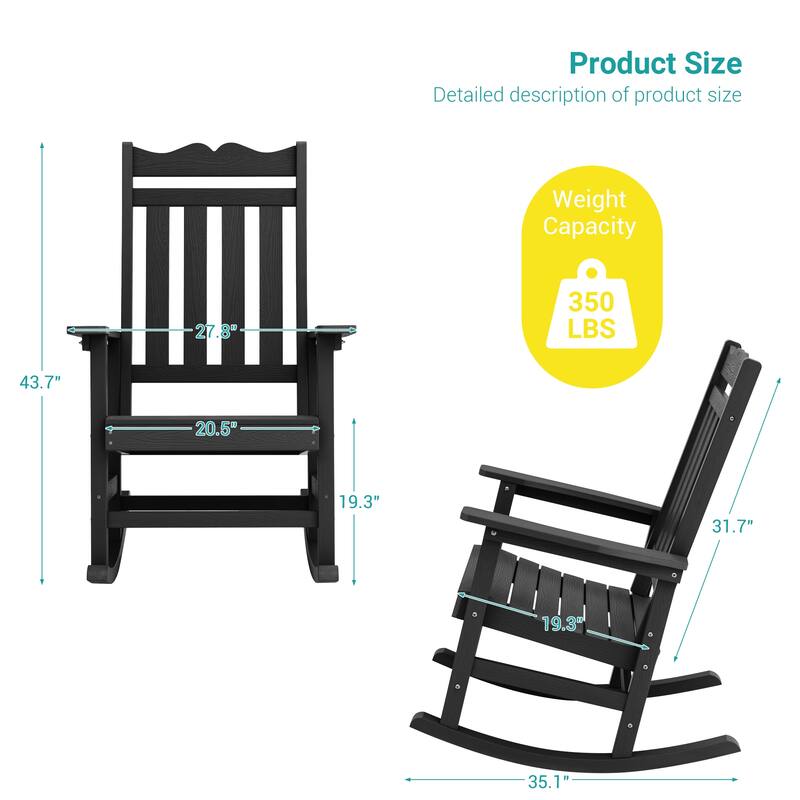 Bonosuki Adirondack Rocking Chair with Big Armrests Fire Pit Chair Weather Resistant