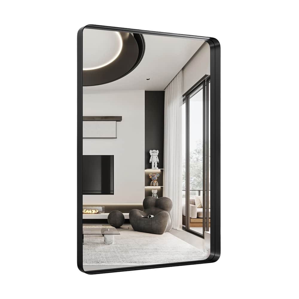 Modern Rounded Rectangle Wall Mirror with Metal Frame