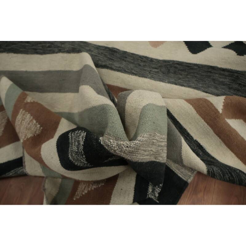 Hand Woven Oriental 100% Wool Carpet Southwestern Tribal Multi-Colored Kilim Area Rug - 12' 5'' X 8' 9''