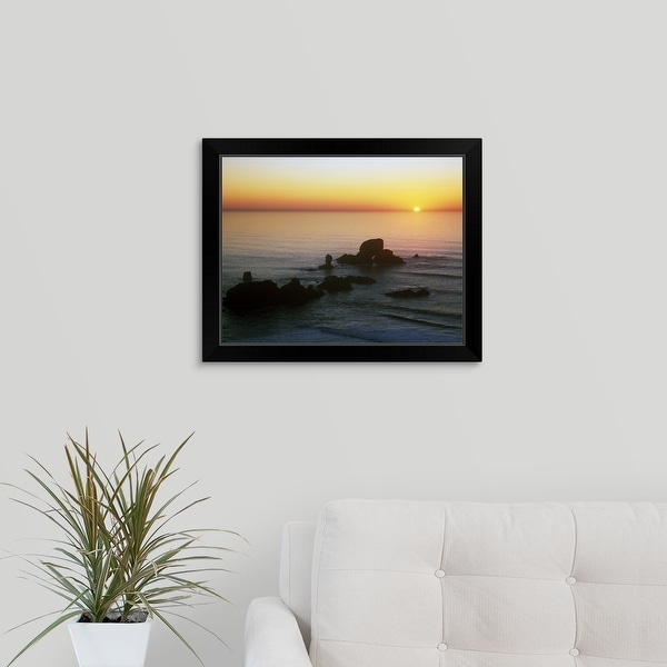 "Sunset Over Sea Lion Rock" Black Framed Print