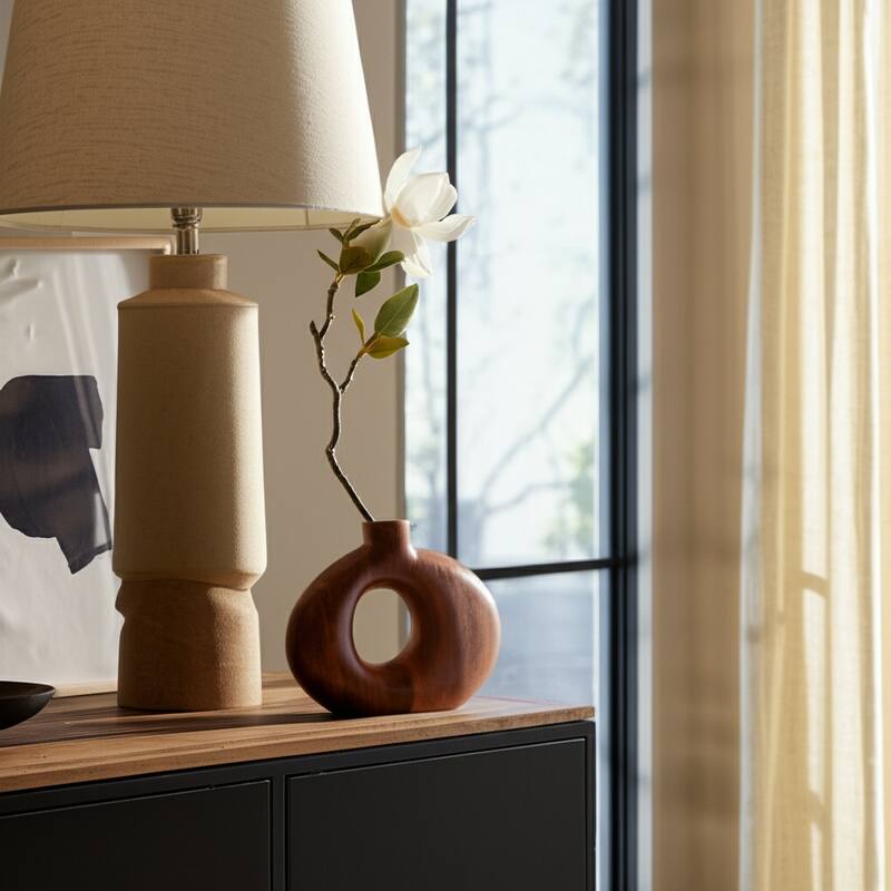 Mango Wood Modern Vase with Round Cutout Silhouette Minimalist Design