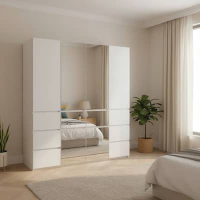 Elise Modular Wood Closet System with Mirror in White - 62.8"D x 17.72"W x 70.9"H