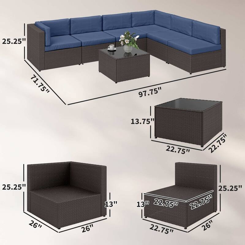 Outsunny 7 Piece Patio Furniture Set, Wicker Outdoor Sectional Sofa Set