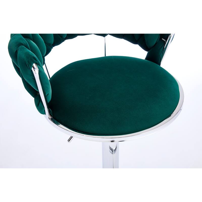 Set of 2 Bar Stools,with Chrome Footrest and Base Swivel, Height Adjustable, Velvet Upholstered + Chrome Leg Simple Bar Stool