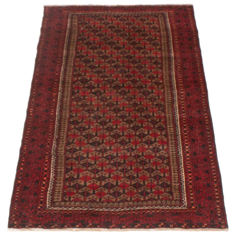 ECARPETGALLERY Hand-knotted Baluch Red Wool Rug - 2'11 x 6'4