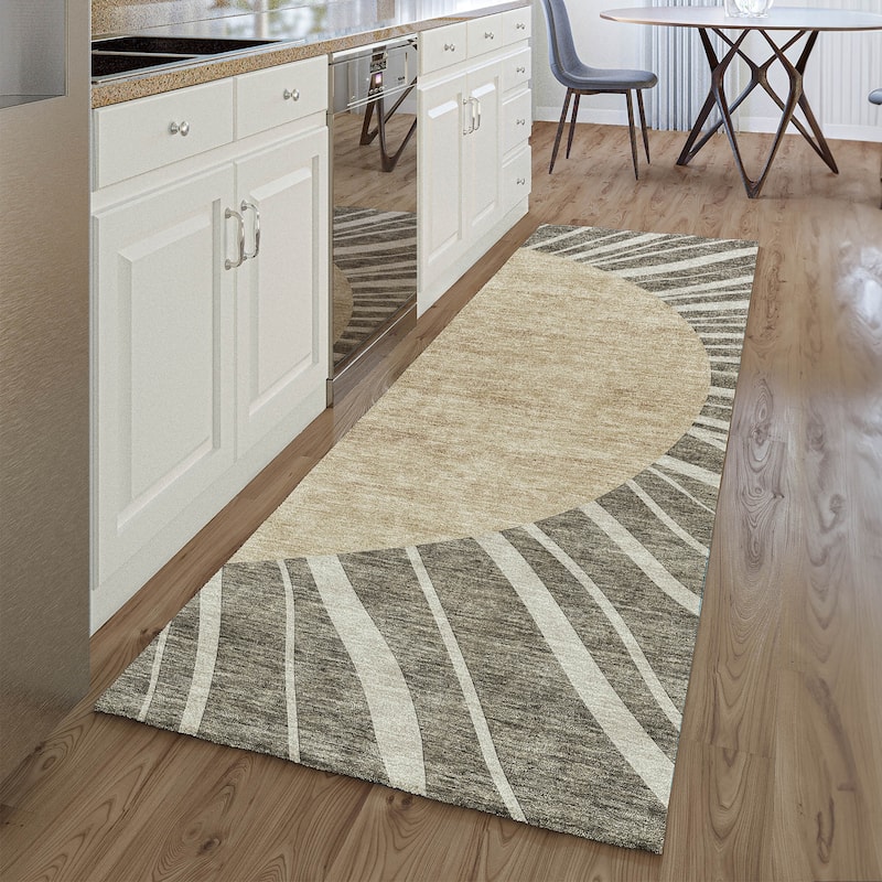 Premium Washable Super Soft Contemporary Rays Mayfield Rug - Chocolate - 2' 3" x 7' 6" - Runner