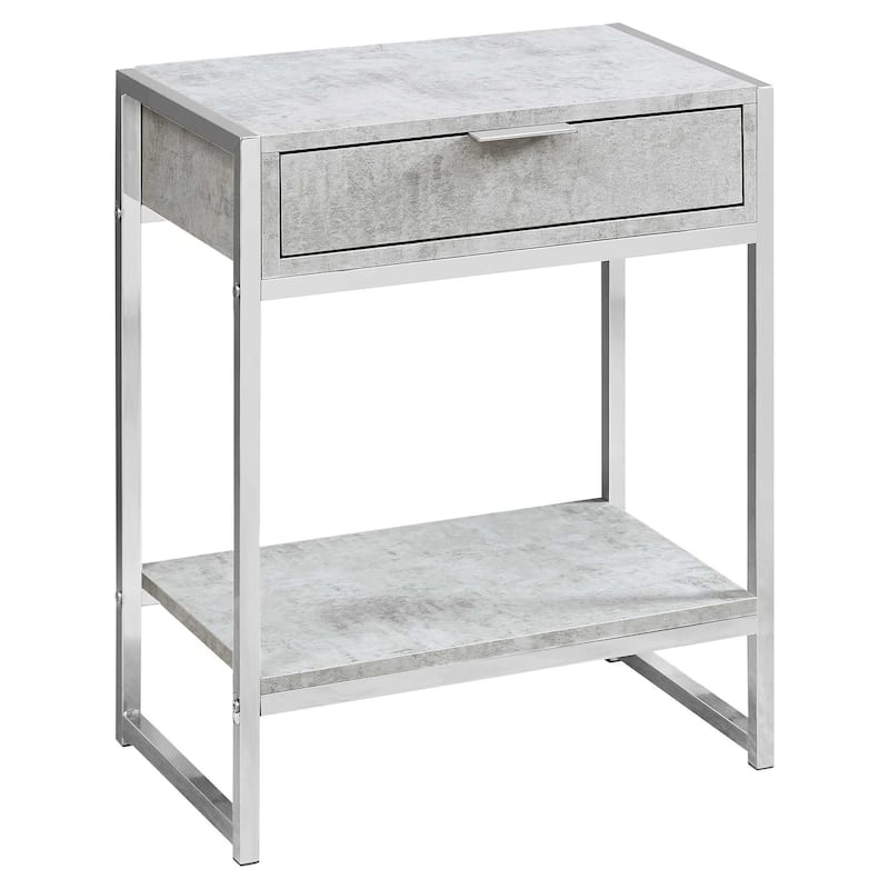 Modern 24" Bedside Table with Drawer and Shelf Rectangular Wood Top and Metal Frame Accent Table - 19.5”L x 12.75”W x 23.75”H - Silver-Grey