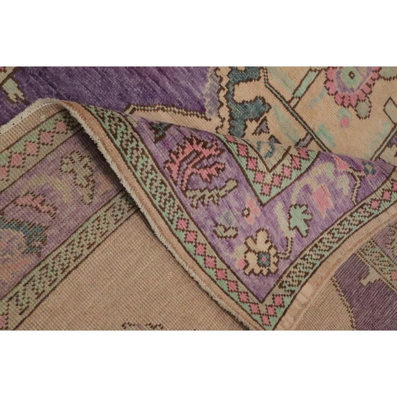 Hand Knotted Oriental 100% Wool Carpet Transitional Medallion Purples Oushak Area Rug - 6' 7'' X 4' 3''