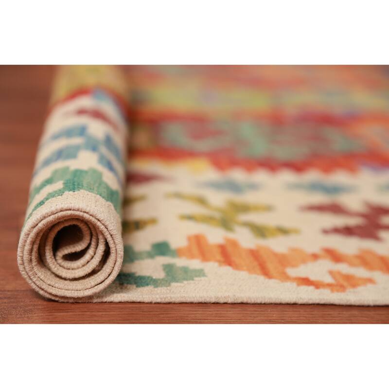 Colorful Kilim Oriental Area Rug Hand-Woven Wool Carpet - 8'7"x 11'1"