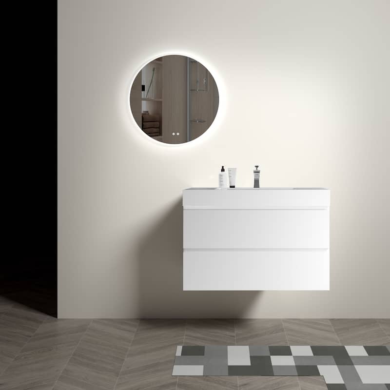GDFStudio - Naomi Modern Floating Bathroom Vanity with Silent Drawers and Pre-Assembled One-Piece Sink