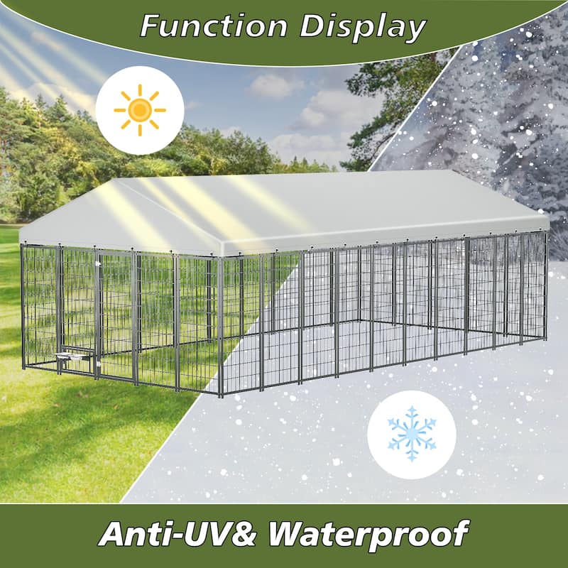 GDF Studio - Ironhaven Max Outdoor Dog Kennel with Feeding Station